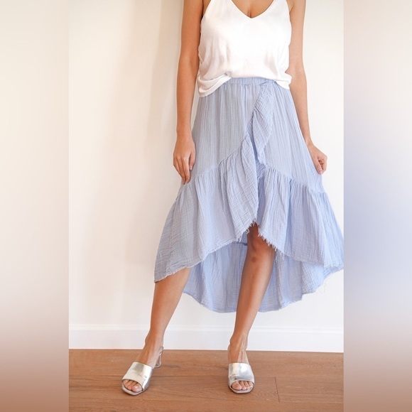 Stark X Tulip Hem Cotton Blue Pull On Stretch Waist Midi Skirt Size Small - Picture 2 of 10